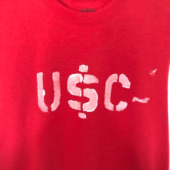 $5 $5 $5 USC College Graphic Red Muscle T-Shirt Top Tank Top SzS - Picture 2 of 4
